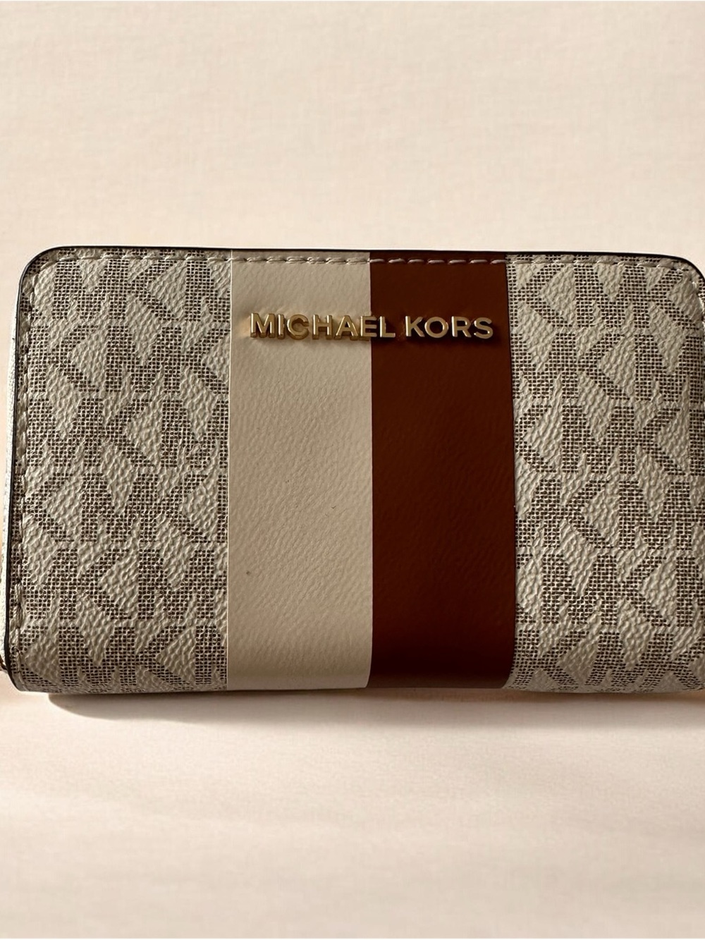 Michael Kors Brown and Cream Logo Stripe Men’s Wallet